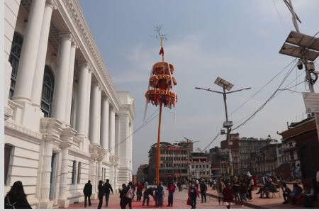 Ritualistic Pole of Fagu Festival Installed at Hanumandhoka Durbar Square