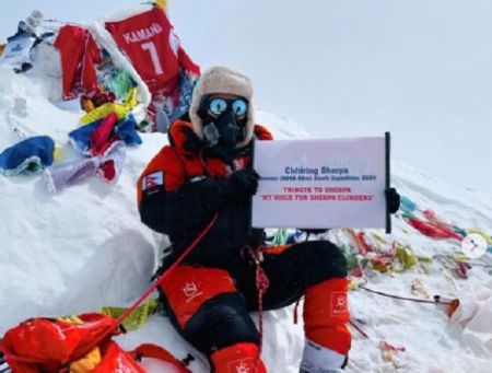 Actor and Model Chhiring Sherpa Atop Sagarmatha   